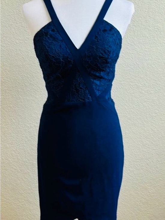 Aiden Mattox Dresses & Skirts - Aidan Mattox Navy Lace Bodice Spaghetti Strap Mini Dress